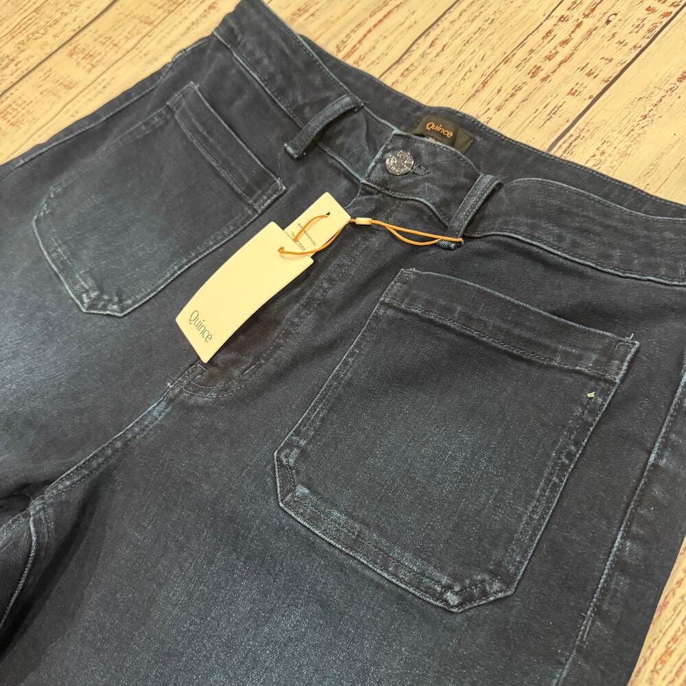 Quince Womens 33x24 Bella High Rise Patch Pocket Wide Leg Jeans Blue Cropped NWT - Picture 3 of 12